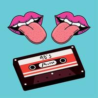 90s lippen en cassette vector