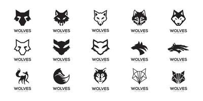 reeks van hoofd wolf silhouet logo ontwerp vector