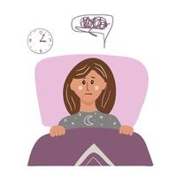 vrouw hebben slapeloosheid. vector tekenfilm hand- getrokken illustratie