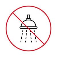 informatie Nee toegestaan badkamer teken. waarschuwing verbod wassen water bad zwart lijn icoon. verboden gebruik douche pictogram. verboden bad rood hou op schets symbool. geïsoleerd vector illustratie.