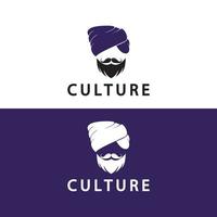 tulband snor Indië Indisch logo ontwerp vector illustratie. logo van een man's gezicht met een baard en hoed typisch van de traditioneel Indisch land.