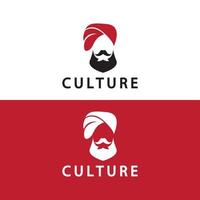 tulband snor Indië Indisch logo ontwerp vector illustratie. logo van een man's gezicht met een baard en hoed typisch van de traditioneel Indisch land.