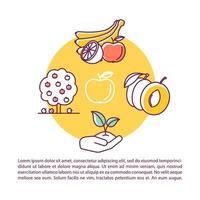 voedsel groeit industrie artikel bladzijde vector sjabloon. fruit boomgaard. brochure, tijdschrift, boekje ontwerp element met lineair pictogrammen en tekst dozen. afdrukken ontwerp. concept illustraties met tekst ruimte