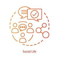 sociaal leven interacties concept icoon. persoonlijk verhoudingen, socialiseren, netwerk ontwikkeling idee dun lijn illustratie. gemeenschap communicatie. vector geïsoleerd schets tekening. bewerkbare beroerte