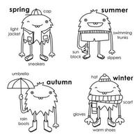 monsters in seizoensgebonden outfits vector illustratie