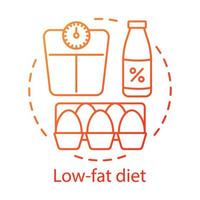 vegetarisch voeding, laag dik eetpatroon concept icoon. veganistisch levensstijl idee dun lijn illustratie. gezond voedsel, natuurlijk producten. afgeroomd melk, rauw eieren en gewicht balans vector geïsoleerd schets tekening