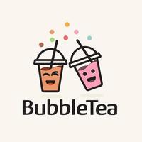 twee schattig melk thee bubbel tekenfilm tekens vector. melk thee logo ontwerp, sjabloon: vector