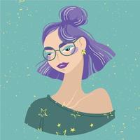 mooi meisje met gekleurde haar- en ronde bril. avatar voor sociaal netwerk. mode illustratie geïsoleerd Aan achtergrond. vector