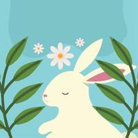 wit konijn en bloemen vector