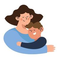 gelukkig moeder knuffelen zoon vector