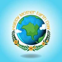 gelukkige moeder aarde dag met aarde en laurierbladeren vector