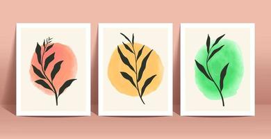 muur kunst reeks met abstract natuurlijk, botanisch affiches. gebladerte lijn kunst tekening met abstract vorm geven aan. abstract fabriek kunst ontwerp voor afdrukken, omslag, behang, minimaal en natuurlijk muur kunst achtergrond. vector