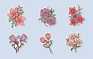 hand- getrokken bloemen sticker reeks vector