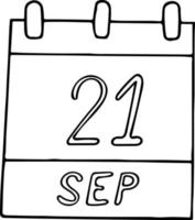 kalender hand- getrokken in tekening stijl. september 21. Internationale dag van vrede, wereld alzheimer, nul uitstoot, datum. icoon, sticker element voor ontwerp. planning, bedrijf vakantie vector