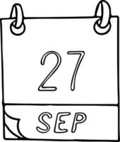 kalender hand- getrokken in tekening stijl. september 27. wereld toerisme dag, Internationale doof, datum. icoon, sticker element voor ontwerp. planning, bedrijf vakantie vector