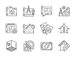 architect ontwikkeling en interieur ontwerp pictogrammen vector