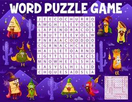 woord zoeken puzzel spel tekenfilm tex Mex tovenaars vector