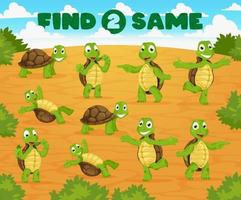 vind twee dezelfde spel met tekenfilm schildpadden tekens vector