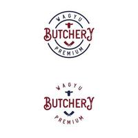 reeks van slager winkel en slagerij wijnoogst logo concept vector