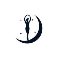 ballerina in de maan met sterren logo ontwerp sjabloon vector