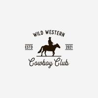 wijnoogst retro cowboy rijden paard silhouet logo ontwerp illustratie vector