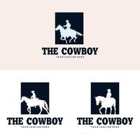 cowboy rijden paard silhouet logo ontwerp vector