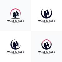 moeder Holding een weinig baby logo ontwerp vector