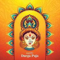 godin durga gezicht in gelukkig durga puja subh navratri kaart achtergrond vector