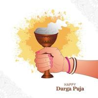 hand- Holding durga puja klei dhunuchi met rook Indisch puja festival achtergrond vector