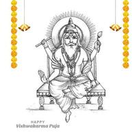 hand- trek Hindoe god vishwakarma schetsen en vishwakarma puja viering ontwerp vector