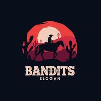 bandiet cowboy rijden een paard in de nacht logo vector