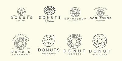 bundel logo donut met lineair stijl logo icoon sjabloon ontwerp. voedsel, taart, huis gemaakt vector illustratie