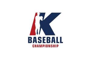 letter k met honkbal logo-ontwerp. vectorontwerpsjabloonelementen voor sportteam of huisstijl. vector