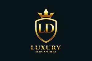 eerste ld elegant luxe monogram logo of insigne sjabloon met scrollt en Koninklijk kroon - perfect voor luxueus branding projecten vector