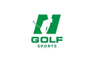 alfabet letter pictogram logo n voor golf logo vector ontwerpsjabloon, vector label van golf, logo van golfkampioenschap, illustratie, creatief pictogram, ontwerpconcept