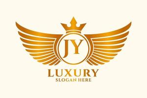 luxe Koninklijk vleugel brief jy kam goud kleur logo vector, zege logo, kam logo, vleugel logo, vector logo sjabloon.