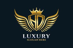 luxe Koninklijk vleugel brief ho kam goud kleur logo vector, zege logo, kam logo, vleugel logo, vector logo sjabloon.