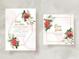 bruiloft uitnodiging kaart met illustratie van lelie en rozen waterverf vector