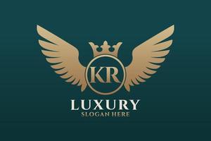 luxe Koninklijk vleugel brief kr kam goud kleur logo vector, zege logo, kam logo, vleugel logo, vector logo sjabloon.