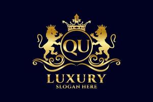 eerste qu brief leeuw Koninklijk luxe logo sjabloon in vector kunst voor luxueus branding projecten en andere vector illustratie.