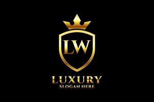 eerste lw elegant luxe monogram logo of insigne sjabloon met scrollt en Koninklijk kroon - perfect voor luxueus branding projecten vector