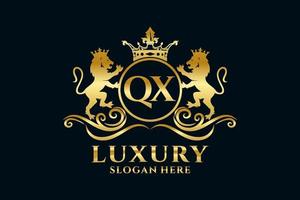 eerste qx brief leeuw Koninklijk luxe logo sjabloon in vector kunst voor luxueus branding projecten en andere vector illustratie.