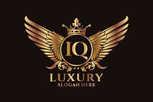 luxe Koninklijk vleugel brief iq kam goud kleur logo vector, zege logo, kam logo, vleugel logo, vector logo sjabloon.