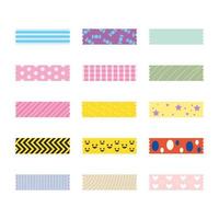 gekleurde decoratief plakband washi sticker stroken voor tekst decoratie. reeks van kleurrijk gevormde washi plakband. vector illustratie