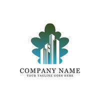 groen appartement logo ontwerp met eik blad, het beste voor bouw, echt landgoed, wolkenkrabber en bedrijf bedrijf logo sjabloon vector