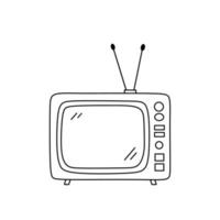 retro TV met antennes geïsoleerd Aan wit achtergrond. vector hand getekend illustratie in tekening stijl. perfect voor decoraties, kaarten, logo, divers ontwerpen.