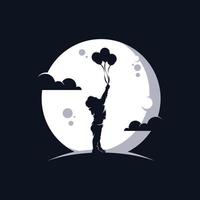 kinderen droom in de maan logo ontwerp vector