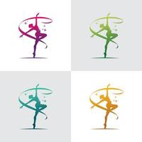 jong gymnast vrouw dans met lint logo vector