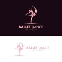 reeks jong gymnast Dames dans met lint logo vector