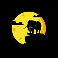 silhouet van de olifant in de maan logo ontwerp vector